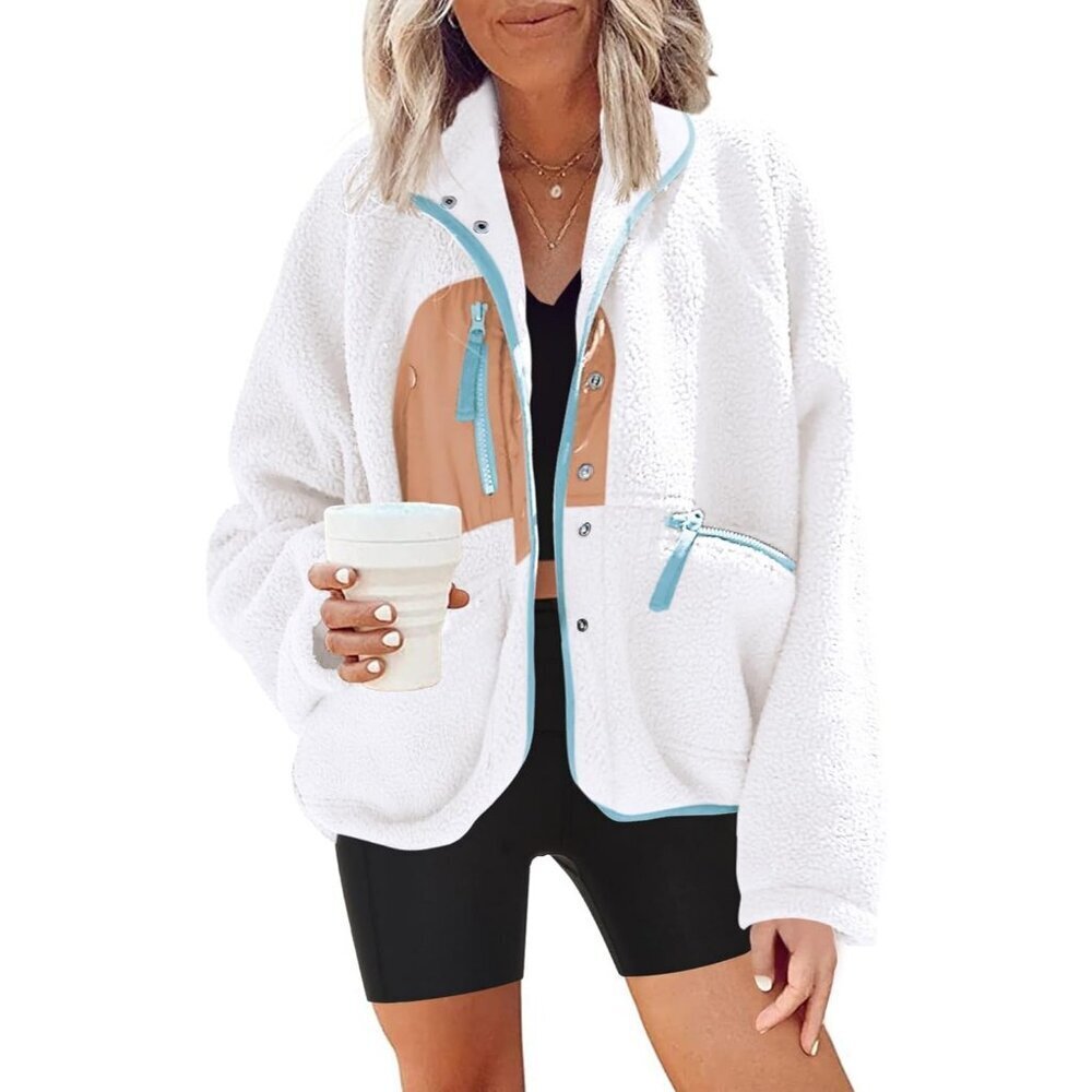 Women's White Brown Fuzzy Fluffy Fleece Vest Jacket Coats Winter Warm Outwear